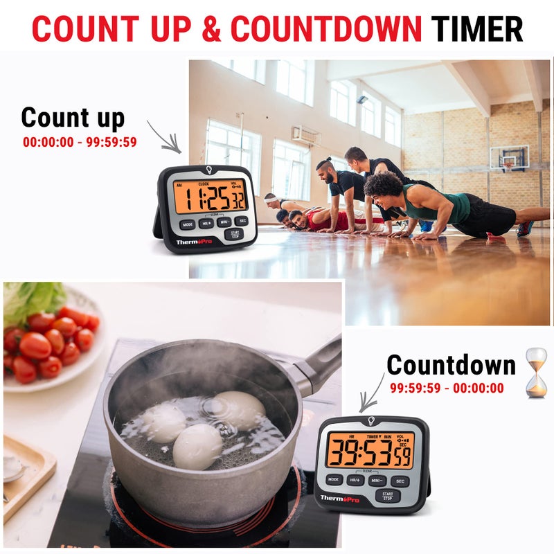 ThermoPro TM01 Kitchen Timers for Cooking with Count Up Countdown Timer, Digital Timer for Kids Students with Touch Backlight, Study Timers for Classroom Teacher Supplies - Image 3